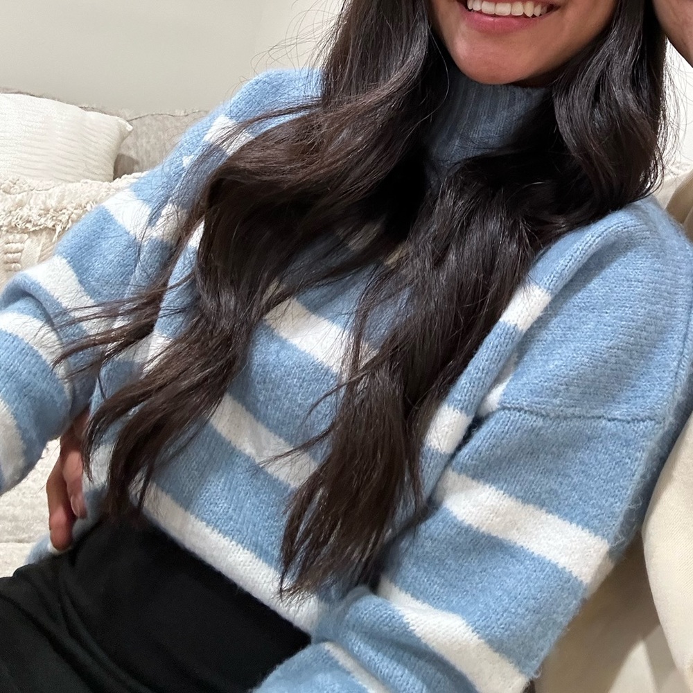 Blue and White Striped Women's Sweater